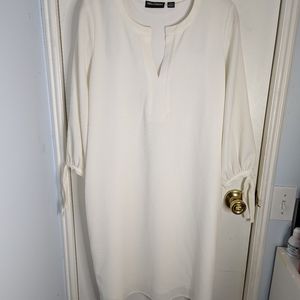 White Dress with self tie sleeves, short v, size Medium